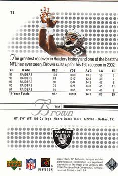 2002 SP Authentic #17 Tim Brown Back