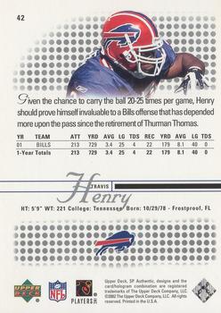 2002 SP Authentic #42 Travis Henry Back