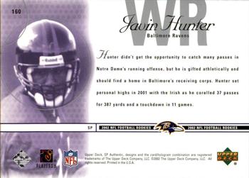 2002 SP Authentic #160 Javin Hunter Back
