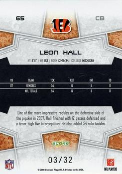 2008 Score Select - Artist's Proof #65 Leon Hall Back