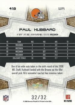 2008 Score Select - Artist's Proof #419 Paul Hubbard Back