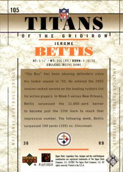 2002 SP Legendary Cuts #105 Jerome Bettis Back