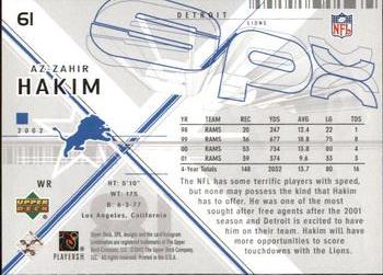 2002 SPx #61 Az-Zahir Hakim Back