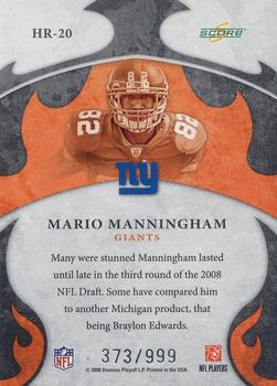 2008 Score Select - Hot Rookies #HR-20 Mario Manningham Back