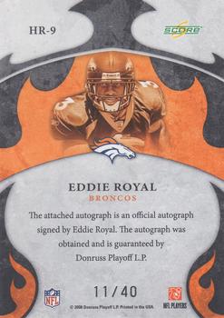 2008 Score Select - Hot Rookies Autographs Gold Zone #HR-9 Eddie Royal Back