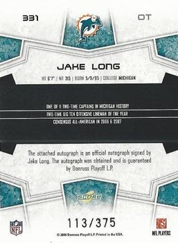 2008 Score Select - Inscriptions #331 Jake Long Back