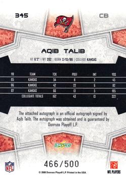 2008 Score Select - Inscriptions #345 Aqib Talib Back