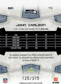2008 Score Select - Inscriptions #361 John Carlson Back
