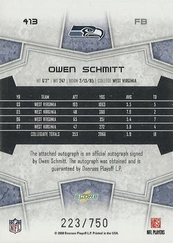 2008 Score Select - Inscriptions #413 Owen Schmitt Back