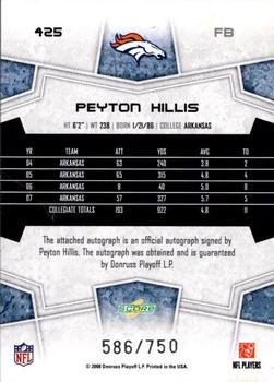 2008 Score Select - Inscriptions #425 Peyton Hillis Back