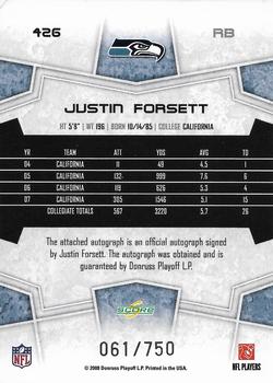2008 Score Select - Inscriptions #426 Justin Forsett Back