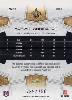2008 Score Select - Inscriptions #427 Adrian Arrington Back
