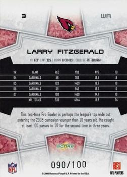 2008 Score Select - Scorecard #3 Larry Fitzgerald  Back