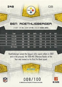 2008 Score Select - Scorecard #248 Ben Roethlisberger  Back