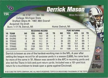2002 Topps #194 Derrick Mason Back