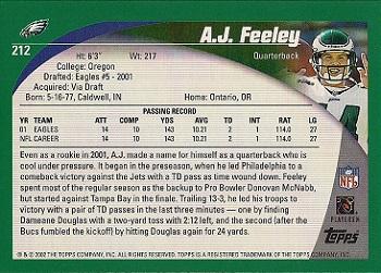 2002 Topps #212 A.J. Feeley Back