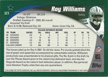 2002 Topps #321 Roy Williams Back