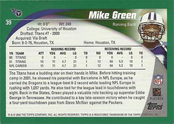 2002 Topps #39 Mike Green Back