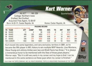 2002 Topps #1 Kurt Warner Back