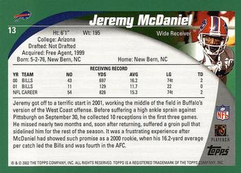 2002 Topps #13 Jeremy McDaniel Back