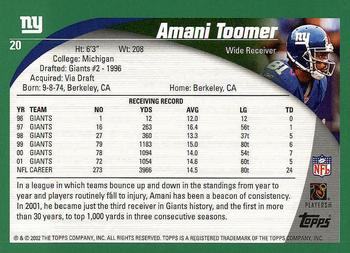 2002 Topps #20 Amani Toomer Back