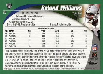 2002 Topps #28 Roland Williams Back