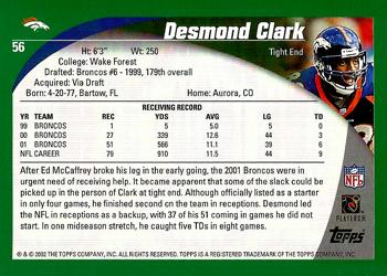 2002 Topps #56 Desmond Clark Back