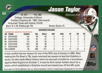 2002 Topps #64 Jason Taylor Back