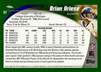 2002 Topps #81 Brian Griese Back