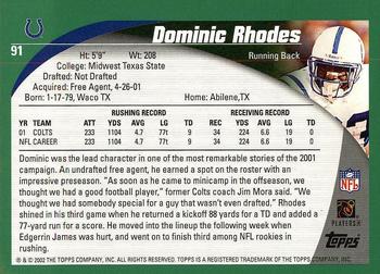 2002 Topps #91 Dominic Rhodes Back