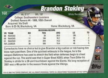 2002 Topps #160 Brandon Stokley Back