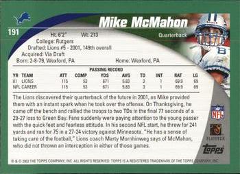 2002 Topps #191 Mike McMahon Back
