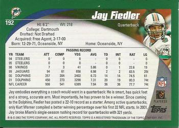 2002 Topps #192 Jay Fiedler Back