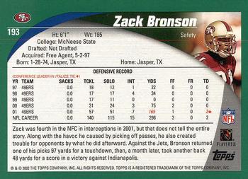 2002 Topps #193 Zack Bronson Back