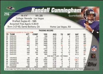 2002 Topps #216 Randall Cunningham Back