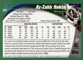 2002 Topps #229 Az-Zahir Hakim Back