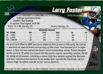 2002 Topps #285 Larry Foster Back