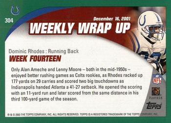 2002 Topps #304 Dominic Rhodes Back