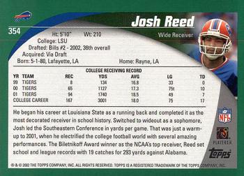 2002 Topps #354 Josh Reed Back