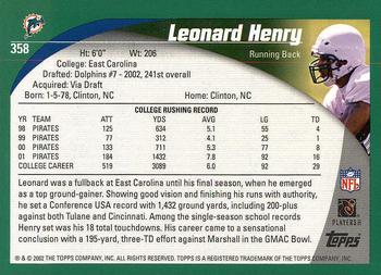 2002 Topps #358 Leonard Henry Back
