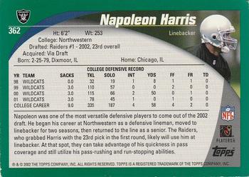 2002 Topps #362 Napoleon Harris Back