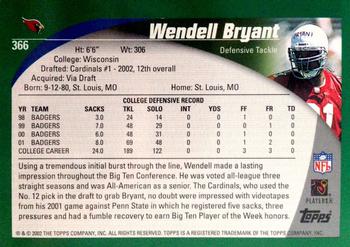 2002 Topps #366 Wendell Bryant Back