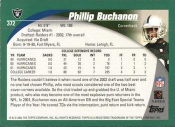 2002 Topps #372 Phillip Buchanon Back