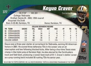 2002 Topps #377 Keyuo Craver Back