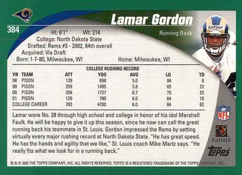 2002 Topps #384 Lamar Gordon Back