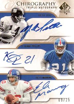 2008 SP Authentic - Chirography Triples #CH3-TPM Y.A. Tittle / Kenny Phillips / Eli Manning Front