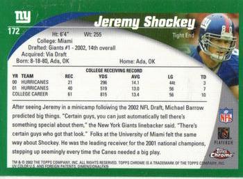 2002 Topps Chrome #172 Jeremy Shockey Back