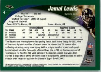 2002 Topps Chrome #4 Jamal Lewis Back