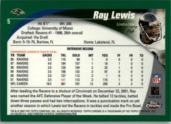 2002 Topps Chrome #5 Ray Lewis Back
