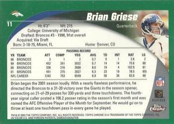 2002 Topps Chrome #11 Brian Griese Back